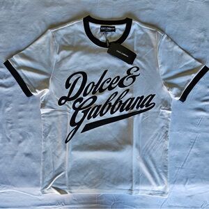 Dolce & Gabbana White T-Shirt with Black Script Logo
